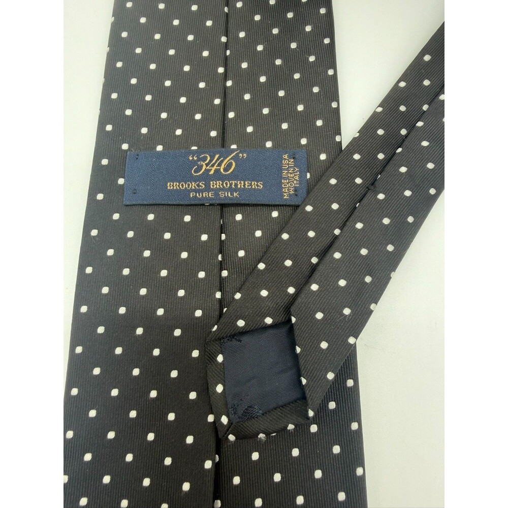 Brooks Brothers 346 Silk Tie Mens Black White Polka Dot Micro Spot Woven USA - Picture 5 of 6